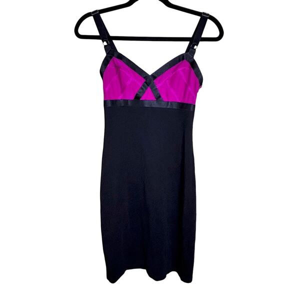 Marc Anthony Sexy Smocked Pink Fuschia Black Slip Whimsygoth Dress Size XS - Picture 1 of 8